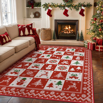 KUETH 6X9 Area Rugs Christmas Rug, Machine Washable Rug, Area Rugs for Livingroom, Printed Christmas Decor,Ultra-thin Non Slip Rug, Low Pile for Bedroom, Kitchen, Dinning room