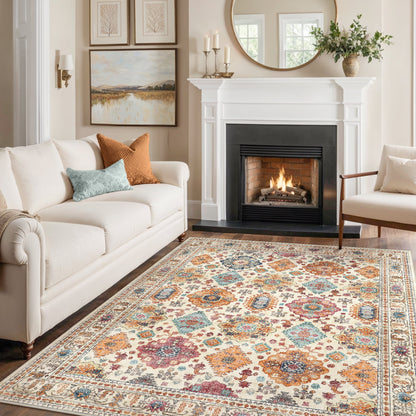 KUETH 8'x10' Area Rugs for Living Room, Non Slip Machine Washable Vintage Indoor Rug, Ultra Thin Chenille Print Rug for Bedroom Dining Room Home Office