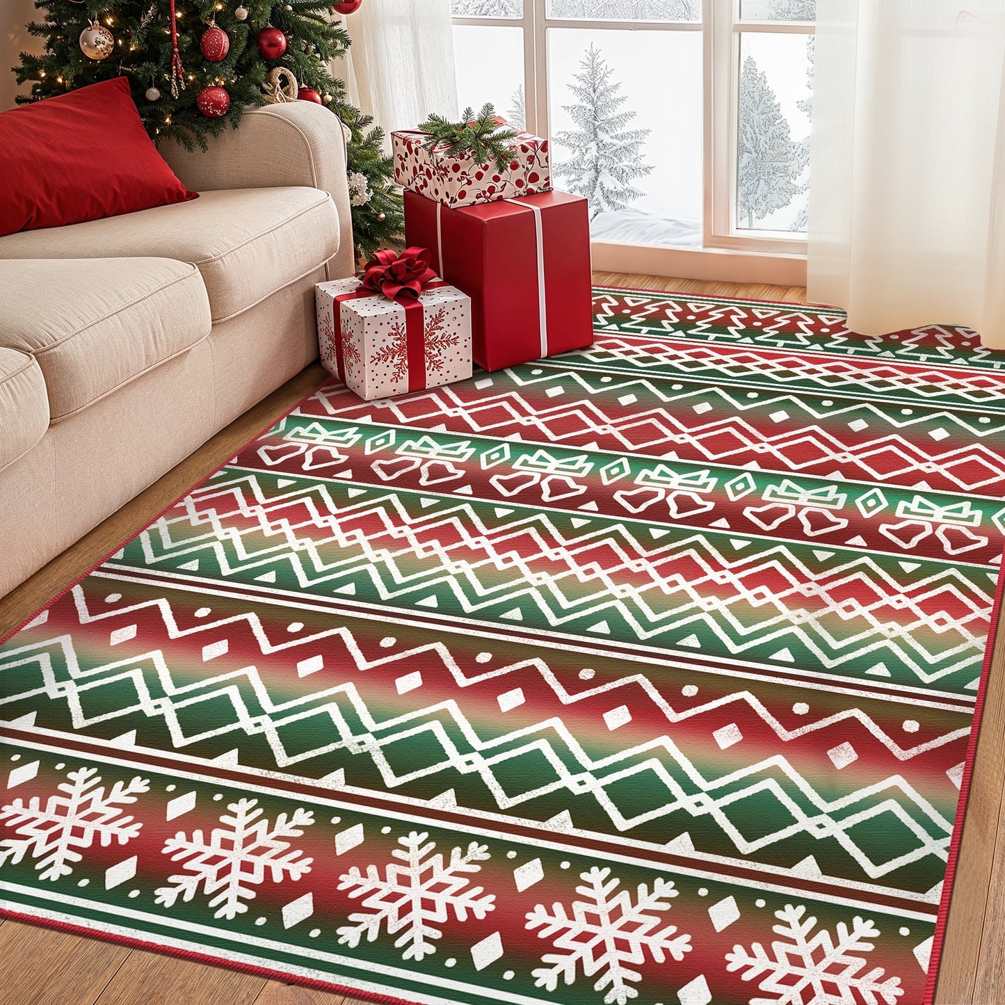 KUETH 8X10 Area Rugs Christmas Rug, Machine Washable Rug, Christmas Area Rugs for Livingroom, Ultra-thin Printed Christmas Rugs Decor, Non Slip Rug, Low Pile Carpet for Bedroom