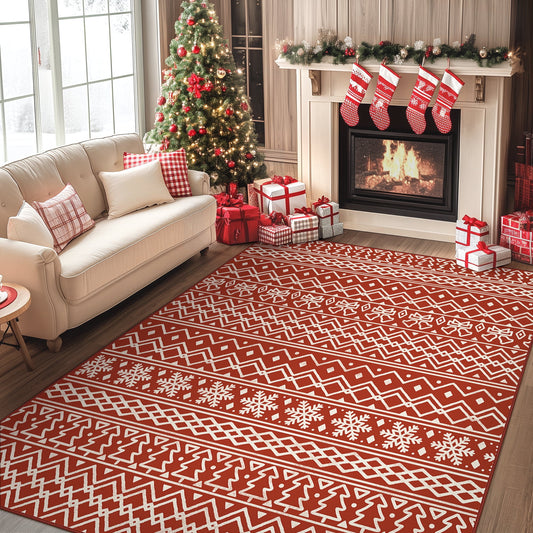 KUETH 8X10 Area Rugs Christmas Rug, Machine Washable Rug, Christmas Runner Rugs for Livingroom, Ultra-thin Printed Christmas Rugs Decor, Non Slip Rug, Low Pile Carpet for Bedroom