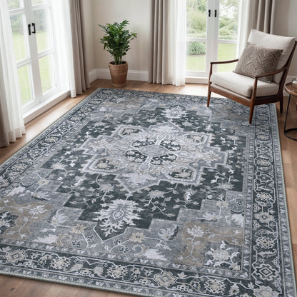 KUETH 8X10 Area Rugs for Living Room, Non Slip Machine Washable Retro Rugs, Ultra-thin Print Rug for Bedroom, Dining Room, Home Office.