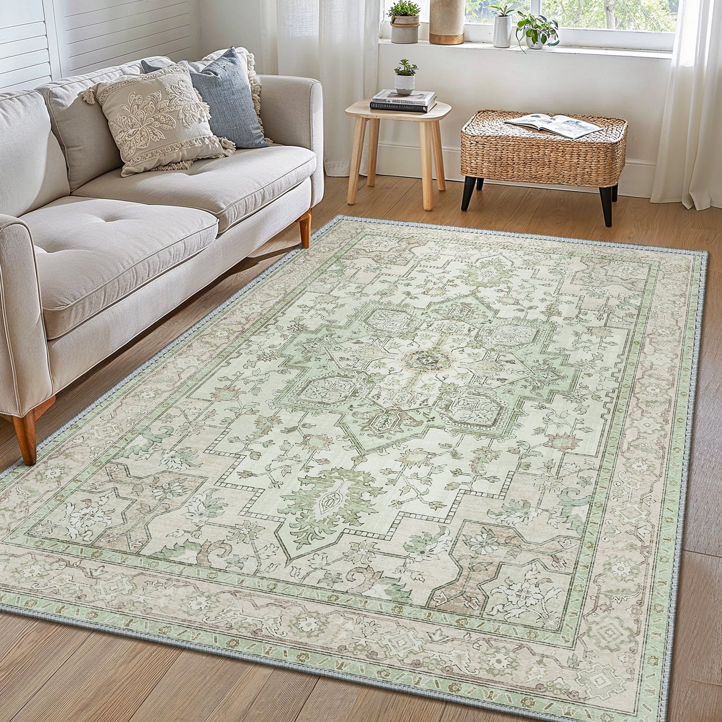 KUETH 8X10 Area Rugs for Living Room, Non Slip Machine Washable Retro Rugs, Ultra-thin Print Rug for Bedroom, Dining Room, Home Office.