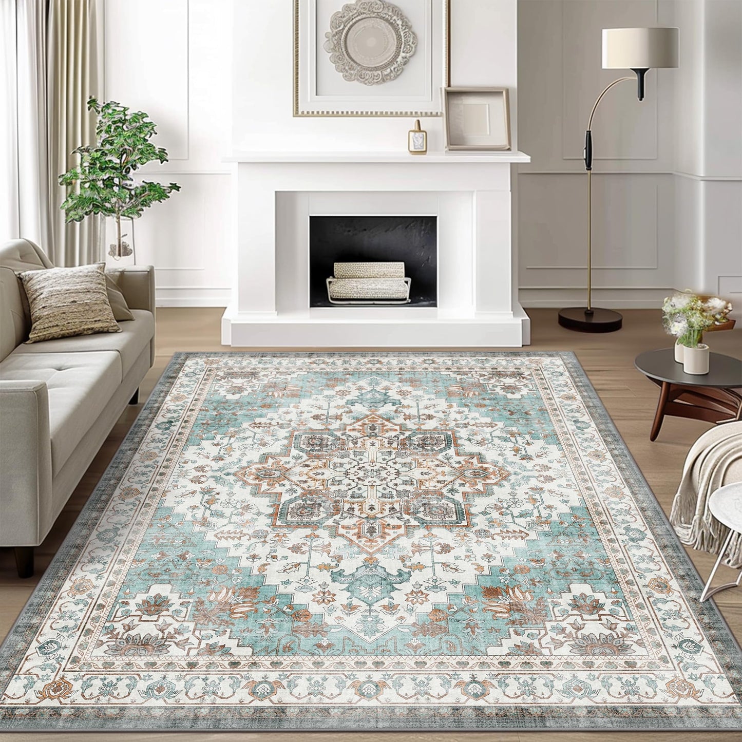 KUETH 8x10 Area Rugs for Living Room Bedroom, Machine Washable Rug Stain Resistant Non-Shed Carpet, Low Pile Mat with Non Slip Backing