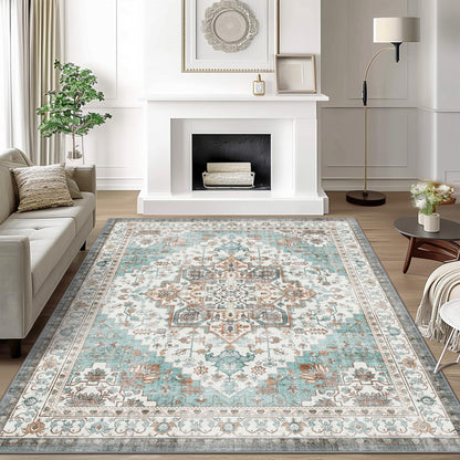 KUETH 8x10 Area Rugs for Living Room Bedroom, Machine Washable Rug Stain Resistant Non-Shed Carpet, Low Pile Mat with Non Slip Backing