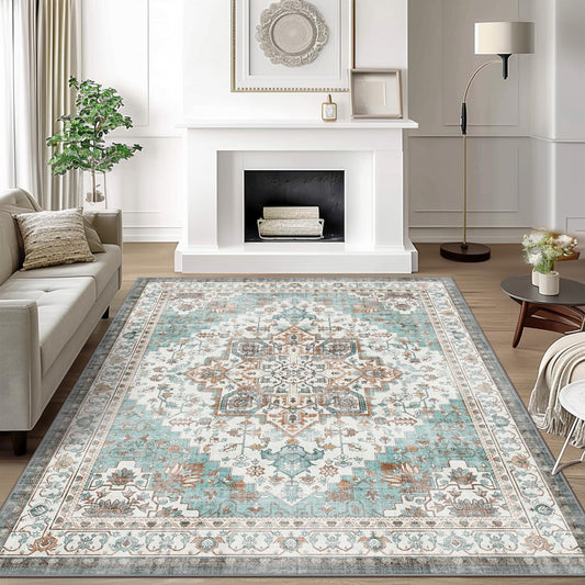 KUETH 8x10 Area Rugs for Living Room Bedroom, Machine Washable Rug Stain Resistant Non-Shed Carpet, Low Pile Mat with Non Slip Backing