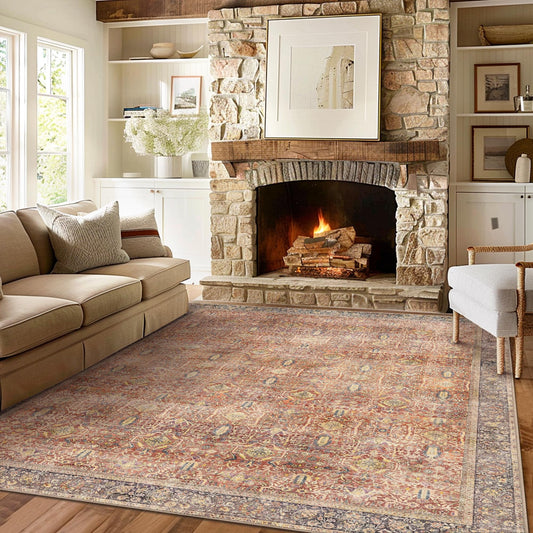 KUETH 8x10 Area Rugs for Living Room Bedroom, Machine Washable Rug Stain Resistant Non-Shed Carpet, Low Pile Mat with Non Slip Backing