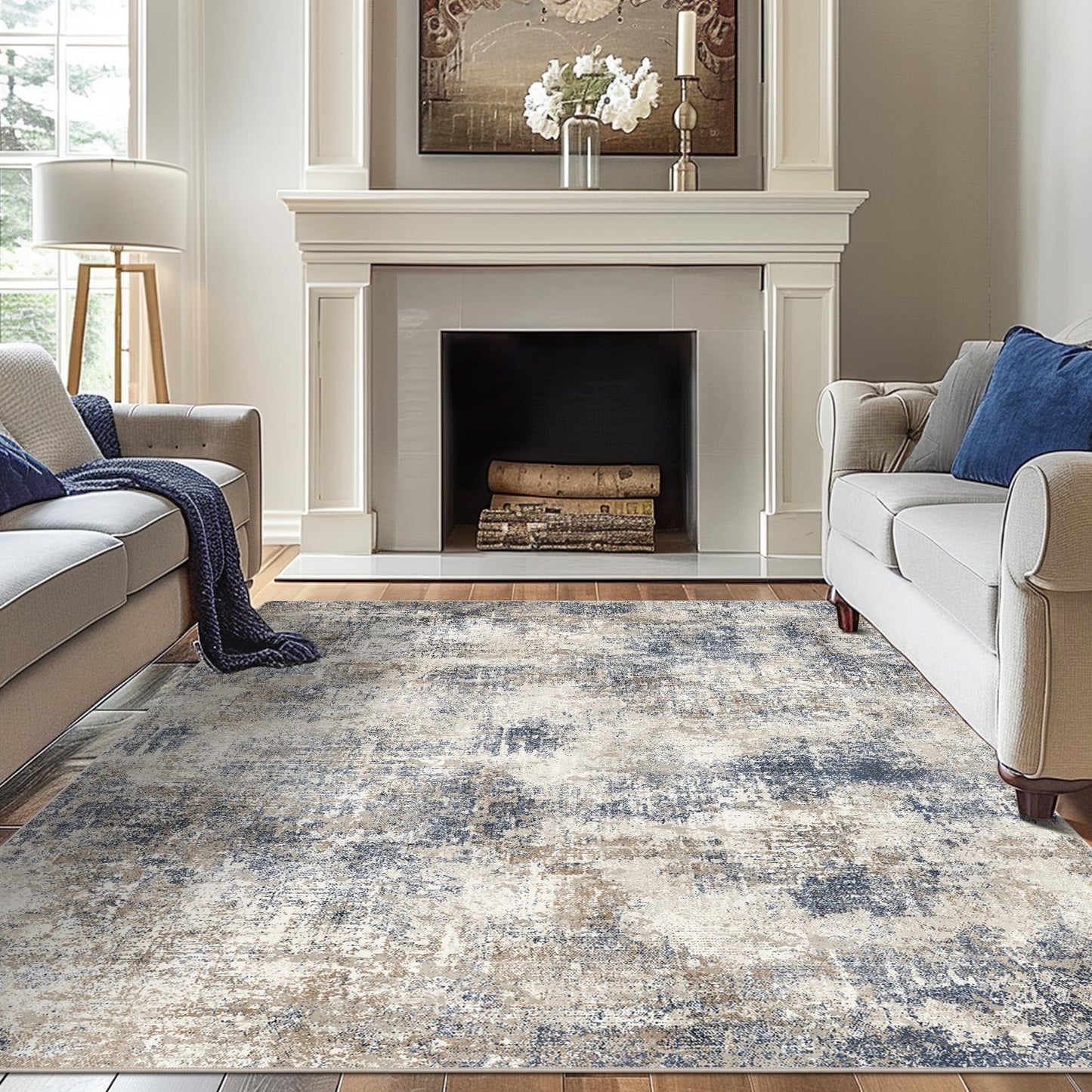 KUETH 8x10 Area Rugs for Living Room Bedroom, Machine Washable Rug Stain Resistant Non-Shed Carpet, Low Pile Mat with Non Slip Backing