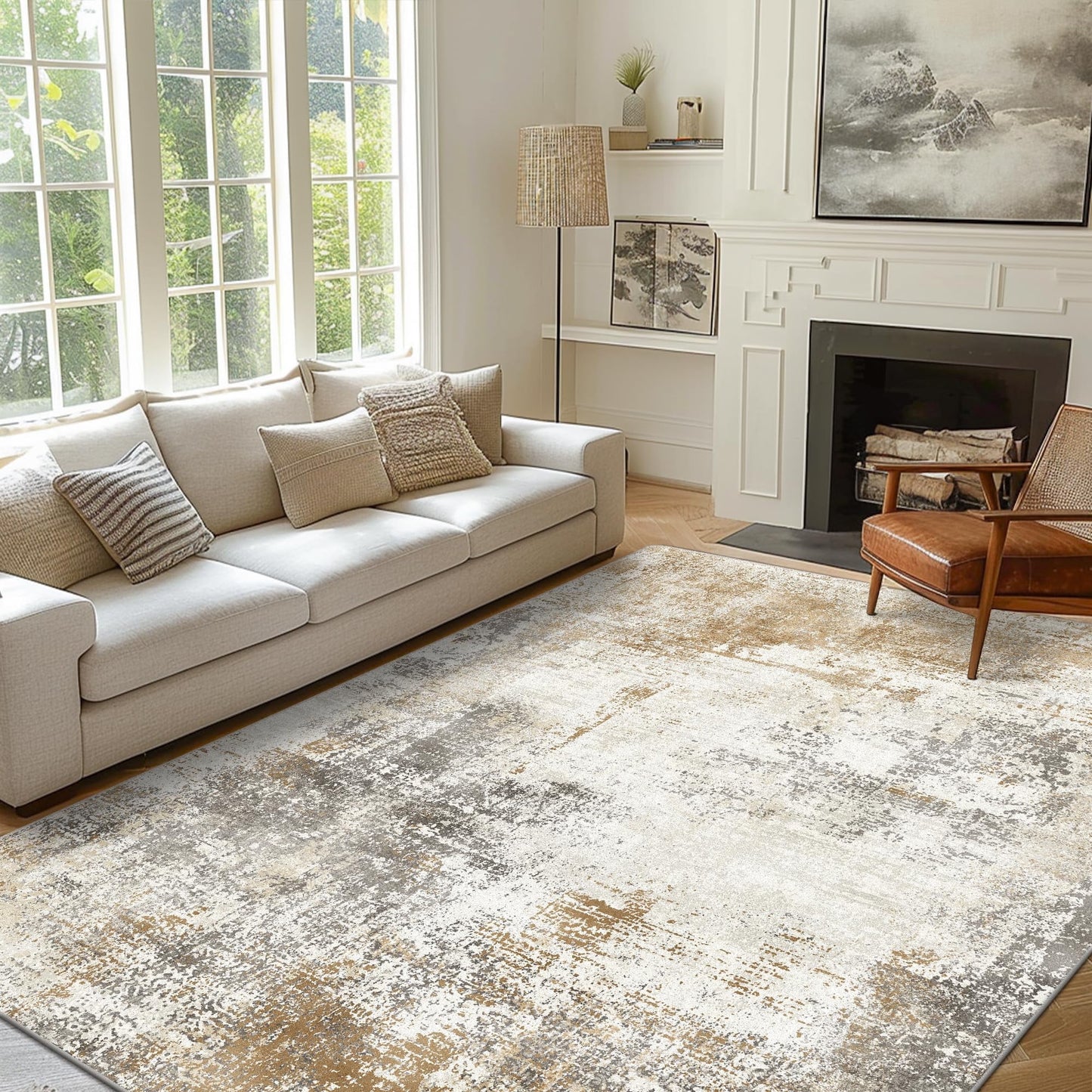 KUETH 8x10 Area Rugs for Living Room Bedroom, Machine Washable Rug Stain Resistant Non-Shed Carpet, Low Pile Mat with Non Slip Backing