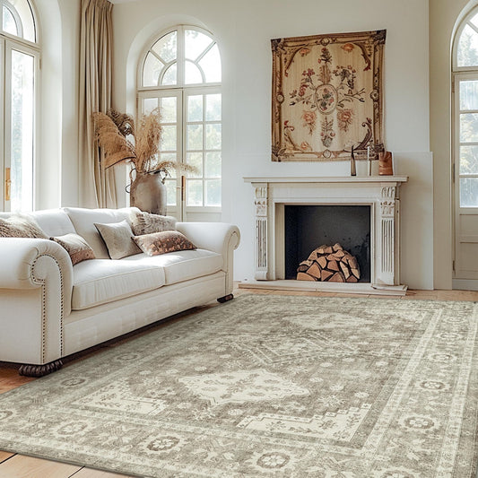 KUETH 8x10 Area Rugs for Living Room Bedroom, Machine Washable Stain Resistant Non-Shed Carpet,, Low Pile Mat with Non Slip Backing Brown