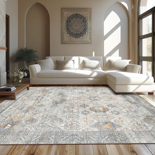 KUETH 8x10 Area Rugs for Living Room Bedroom, Machine Washable Stain Resistant Non-Shed Carpet,, Low Pile Mat with Non Slip Backing Gray
