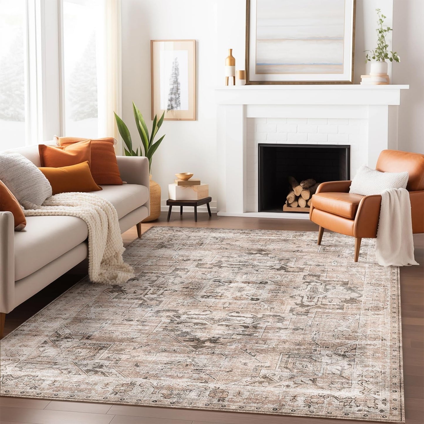 KUETH 8x10 Area Rugs for Living Room Bedroom, Machine Washable Stain Resistant Non-Shed Carpet,, Low Pile Mat with Non Slip Backing