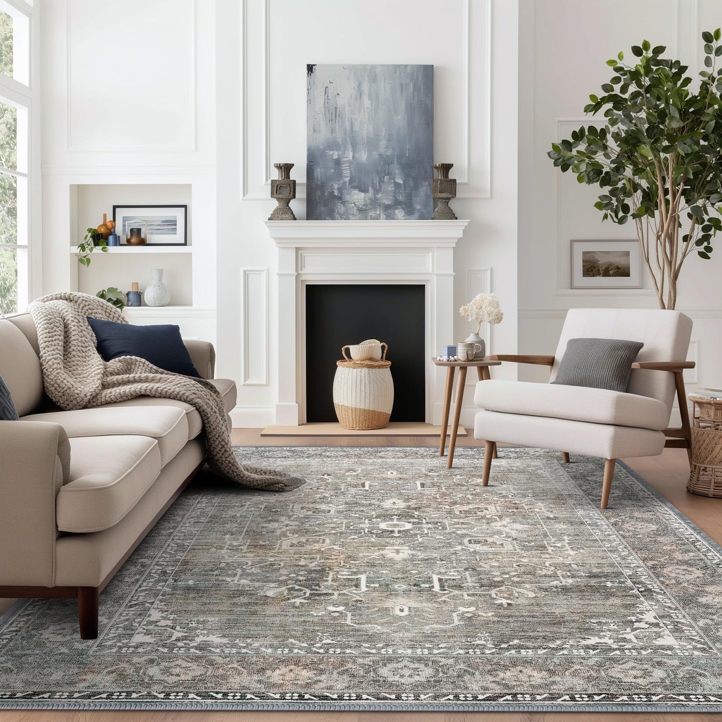 KUETH 8x10 Area Rugs for Living Room Bedroom, Machine Washable Stain Resistant Non-Shed Carpet,, Low Pile Mat with Non Slip Backing