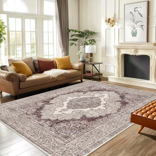 KUETH 8x10 Area Rugs for Living Room Bedroom, Machine Washable Stain Resistant Non-Shed Carpet,, Low Pile Mat with Non Slip Backing