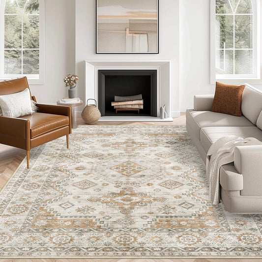 KUETH 8x10 Area Rugs for Living Room Bedroom, Machine Washable Stain Resistant Non-Shed Carpet,, Low Pile Mat with Non Slip Backing