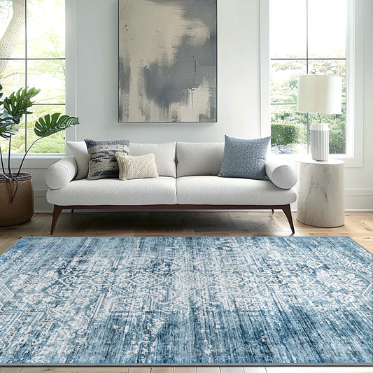 KUETH 8x10 Area Rugs for Living Room Bedroom, Machine Washable Stain Resistant Non-Shed Carpet,, Low Pile Mat with Non Slip Backing