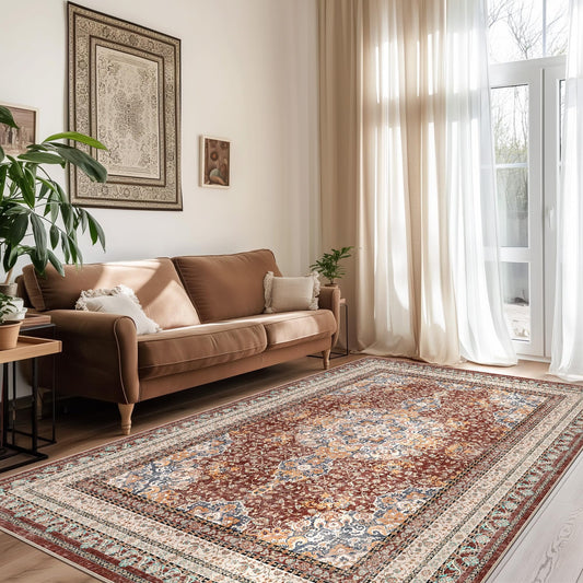 KUETH 8x10 Area Rugs for Living Room Bedroom, Machine Washable Stain Resistant Non-Shed Carpet,, Low Pile Mat with Non Slip Backing
