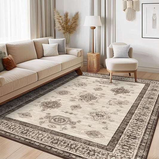 KUETH 8x10 Area Rugs for Living Room Bedroom, Machine Washable Stain Resistant Non-Shed Carpet,, Low Pile Mat with Non Slip Backing