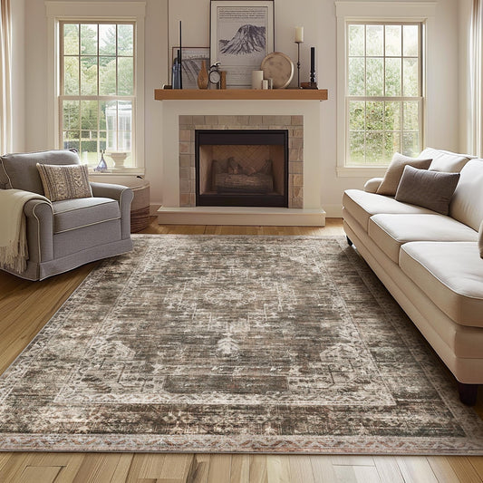 KUETH 8x10 Area Rugs for Living Room Bedroom, Machine Washable Stain Resistant Non-Shed Carpet,, Low Pile Mat with Non Slip Backing