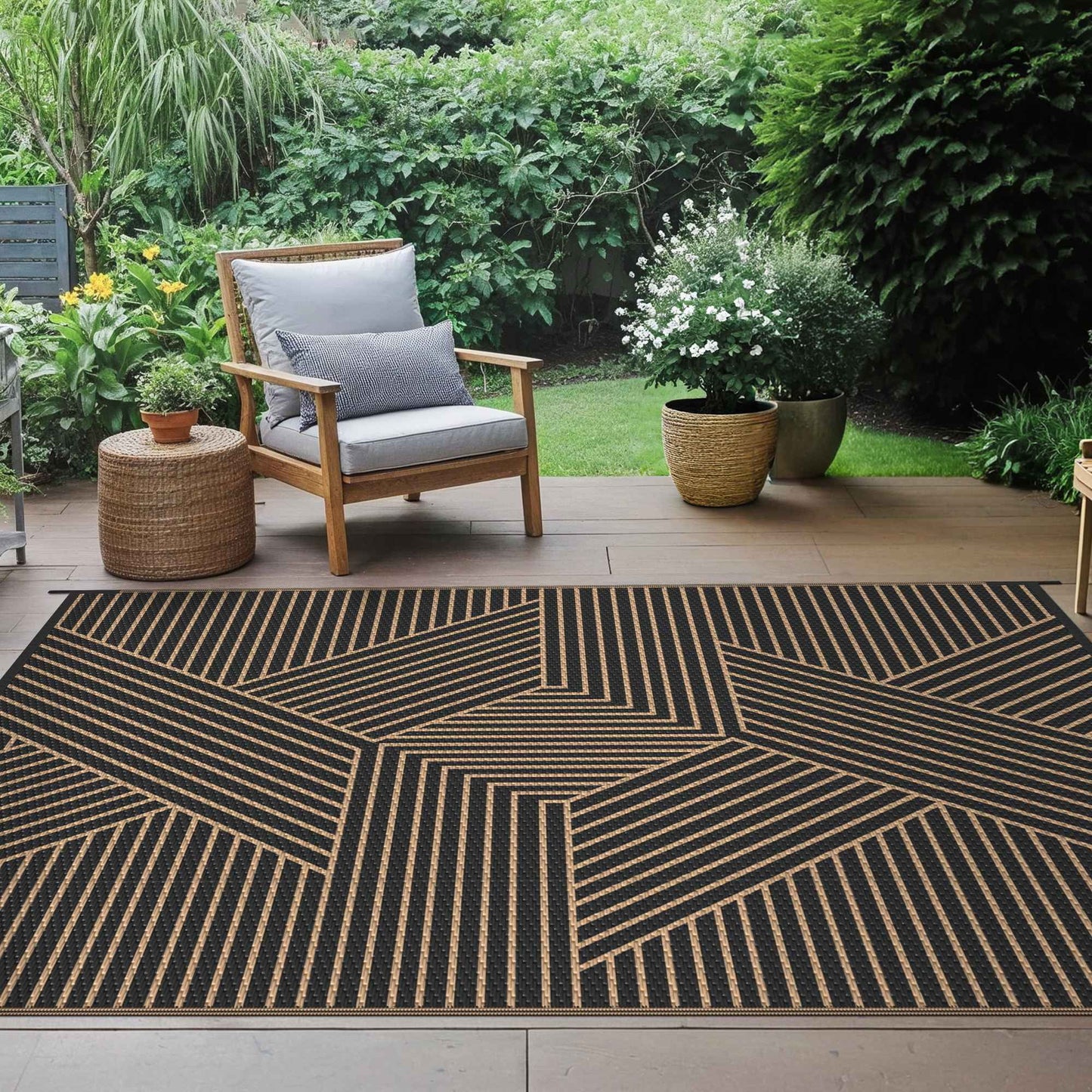 KUETH 9'x 12' Outdoor Rug Plastic Foldable Waterproof Outside Carpet UV Resistant Patio RV Deck Mat,Black Brown