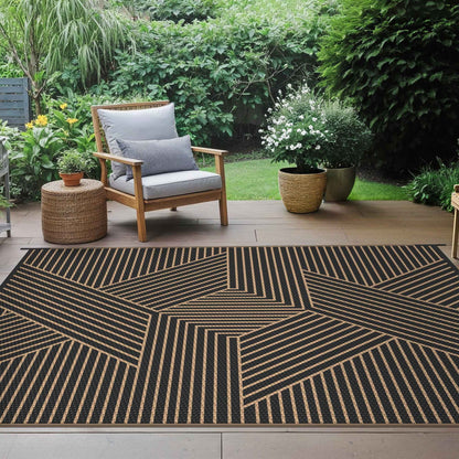 KUETH 9'x 12' Outdoor Rug Plastic Foldable Waterproof Outside Carpet UV Resistant Patio RV Deck Mat,Black Brown