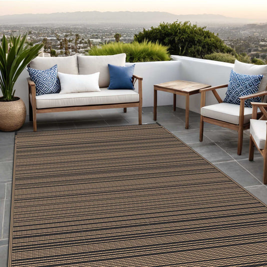 KUETH 9'x 12' Outdoor Waterproof Rug Camping Mat Patio Carpet,Black&Brown