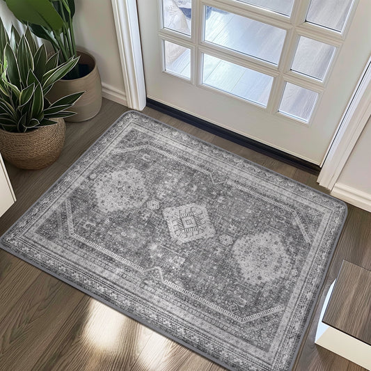 KUETH Area Rug 2'x3' Non-Slip Doormat Low Pile Machine Washable Rug, Chenille Small Door Mat, Suitable for Bedroom, Hallway, Kitchen and Bathroom, Gray