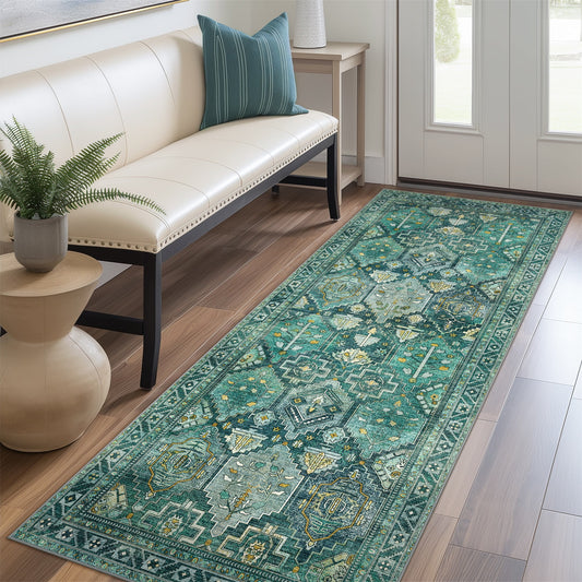 KUETH Area Rug 2'x5' Non Slip Hallway Runner Rug, Ultra-thin Machine Washable Vintage Low Pile Rugs for Living Room, Entryway, Bedroom, Kitchen and Corridor