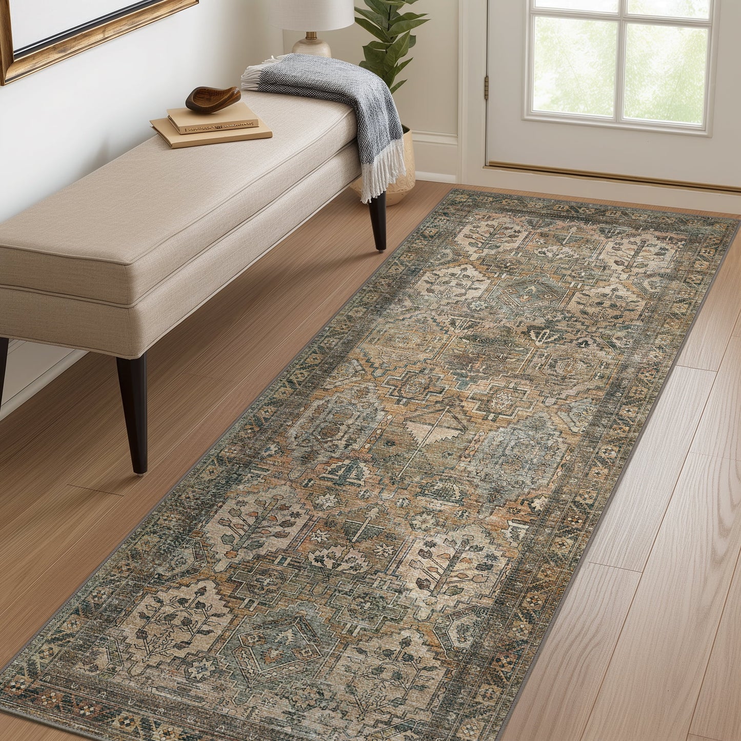 KUETH Area Rug 2'x7' Non Slip Hallway Runner Rug, Machine Washable Vintage Low Pile Rugs for Living Room, Entryway, Bedroom, Kitchen and Corridor