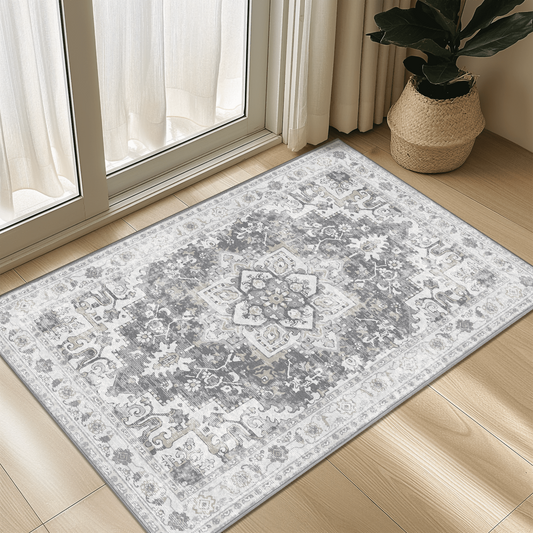 KUETH Area Rug Non Slip 2'x3' Doormat Low Pile Machine Washable Vintage Rugs, Small Chenille Entryway Mat for Entrance, Hallway, Kitchen and Bathroom