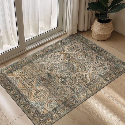 KUETH Area Rug Non Slip 2'x3' Doormat Low Pile Machine Washable Vintage Rugs, Small Chenille Entryway Mat for Entrance, Hallway, Kitchen and Bathroom