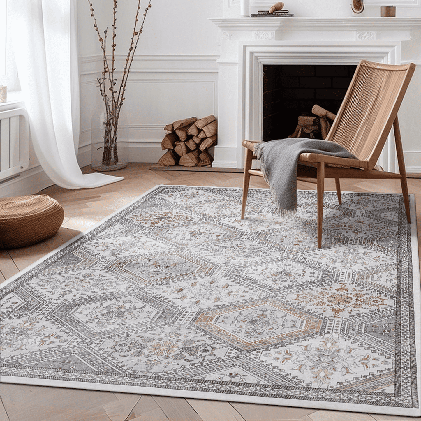 KUETH Area Rugs 3x5 Machine Washable Hallway Runner Rug, Non-Slip Low Pile Soft Rugs for Living Room, Entryway, Bedroom, Kitchen, Gray