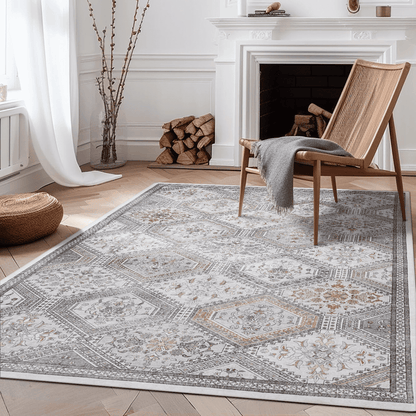 KUETH Area Rugs 3x5 Machine Washable Hallway Runner Rug, Non-Slip Low Pile Soft Rugs for Living Room, Entryway, Bedroom, Kitchen, Gray