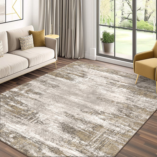 KUETH Area Rugs for Bedroom 8x10 Abstract Machine Washable Vintage Rugs Distressed Modern Print Throw Rug for Living Room Aesthetic, Non Slip Carpet Brick