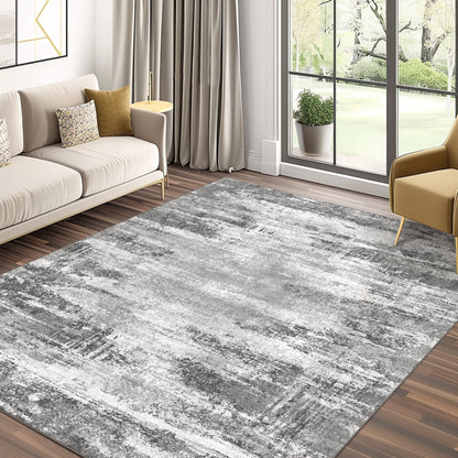 KUETH Area Rugs for Bedroom 8x10 Abstract Machine Washable Vintage Rugs Distressed Modern Print Throw Rug for Living Room Aesthetic, Non Slip Carpet Gray