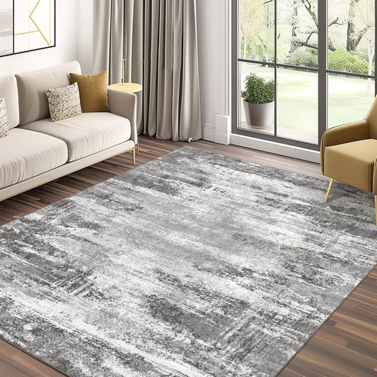 KUETH Area Rugs for Bedroom 8x10 Abstract Machine Washable Vintage Rugs Distressed Modern Print Throw Rug for Living Room Aesthetic, Non Slip Carpet Gray