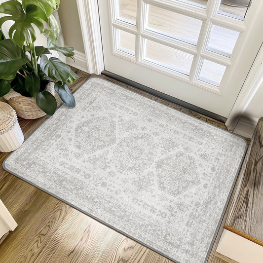 KUETH Area Rugs Entryway Rug 2x3 Machine Washable Rugs Distressed Medallion Vintage Grey Print Throw Rug for Bedroom Bathroom Kitchen Aesthetic, Non Slip Carpet with Gripper