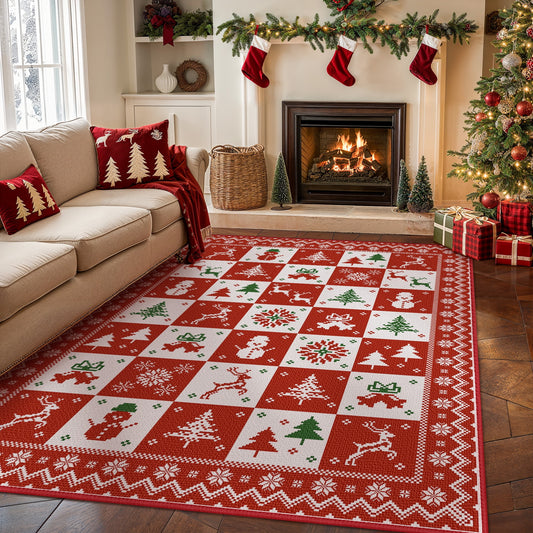 KUETH 3X5 Area Rugs Christmas Rug, Machine Washable Rug, Area Rugs for Livingroom, Printed Christmas Decor,Ultra-thin Non Slip Rug, Low Pile for Bedroom, Kitchen, Dinning room