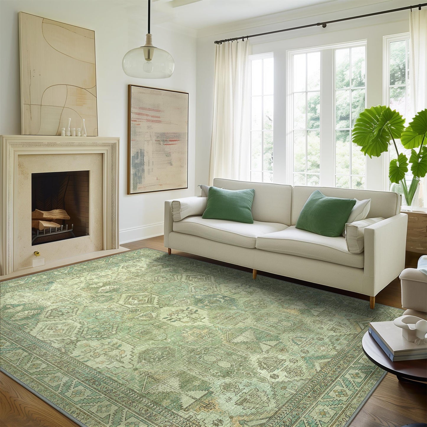 KUETH Area Rugs for Living Room, Large Washable Rug with Non Slip, Ultra Thin Rug for Bedroom,Kitchen,Dorm,Playroom, Clear Vintage Print Area Rugs