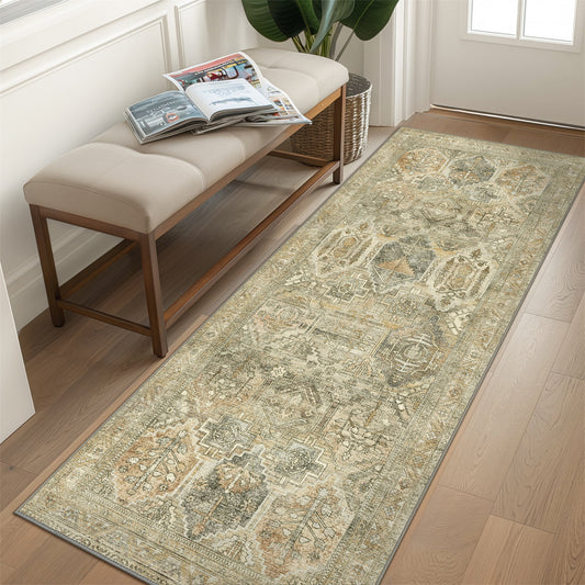 KUETH Area Rugs for Living Room, Large Washable Rug with Non Slip, Ultra Thin Rug for Bedroom,Kitchen,Dorm,Playroom, Clear Vintage Print Area Rugs