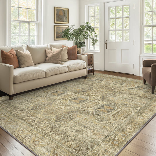 KUETH Area Rugs for Living Room, Large Washable Rug with Non Slip, Ultra Thin Rug for Bedroom,Kitchen,Dorm,Playroom, Clear Vintage Print Area Rugs