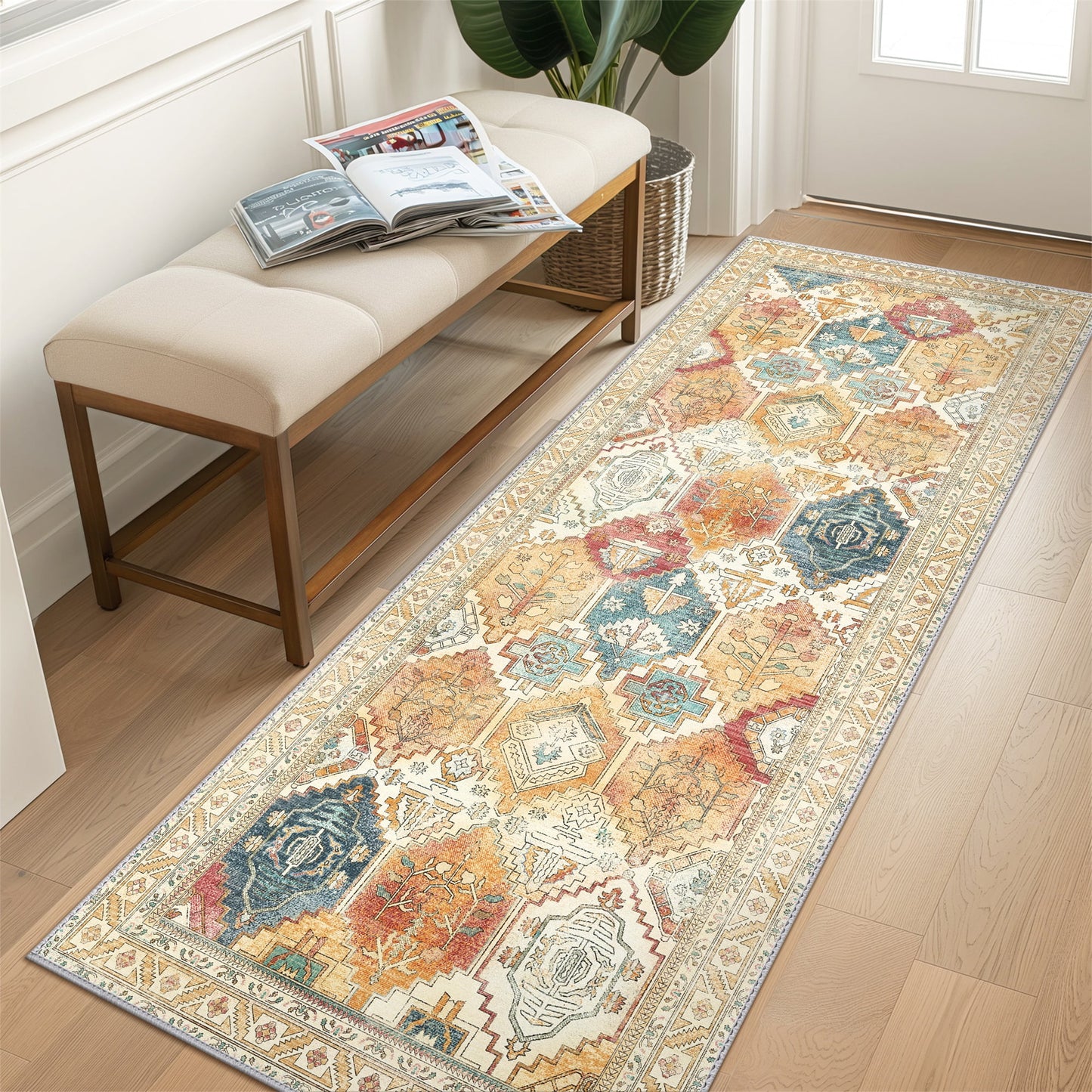KUETH Area Rugs for Living Room, Large Washable Rug with Non Slip, Ultra Thin Rug for Bedroom,Kitchen,Dorm,Playroom, Clear Vintage Print Area Rugs