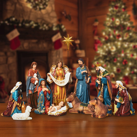 KUETH Indoor Nativity Set Christmas Nativity Scene Holiday Family Gift Religious Decorations 13 Pieces 7.9 inch
