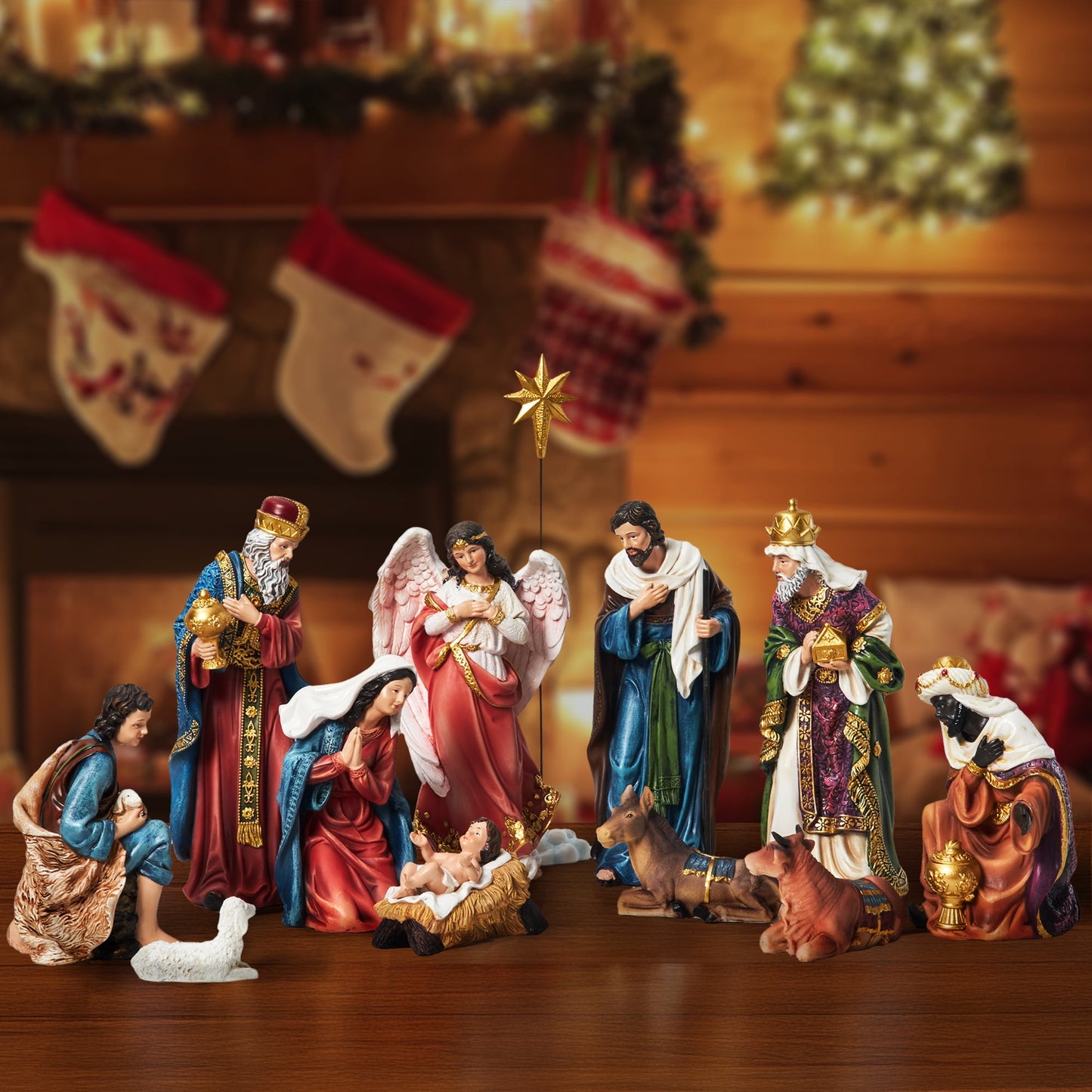 KUETH Indoor Nativity Set Christmas Nativity Scene Holiday Family Gift Religious Decorations 13 Pieces 9.8 inch