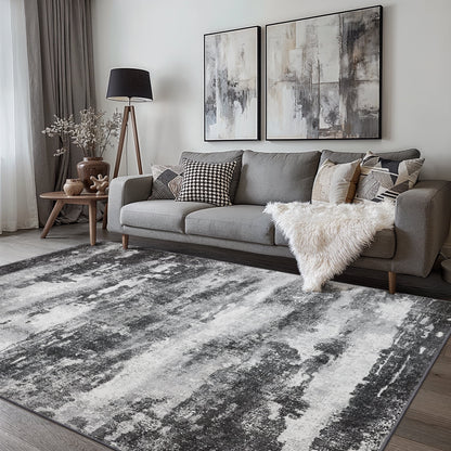 KUETH Modern Abstract Area Rugs 5x7 for Living Room Bedroom Stain Resistant Machine Washable Large Black Rug Soft Throw Rugs, Low-Pile Floor Carpet with Non Slip Backing for Dining Room