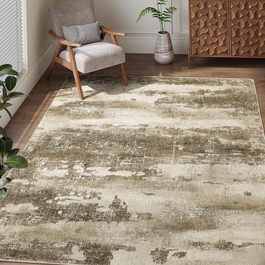 KUETH Modern Abstract Area Rugs 8x10 for Living Room Bedroom Stain Resistant Machine Washable Large Brown Rug Soft Throw Rugs, Low-Pile Floor Carpet with Non Slip Backing for Dining Room
