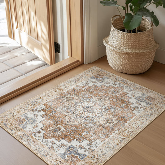 KUETH Modern Area Rug 2x3 Non Slip Hallway Runner Rug, Low Pile Machine Washable Rugs for Entryway, Hallway, Kitchen and Corridor, Orange