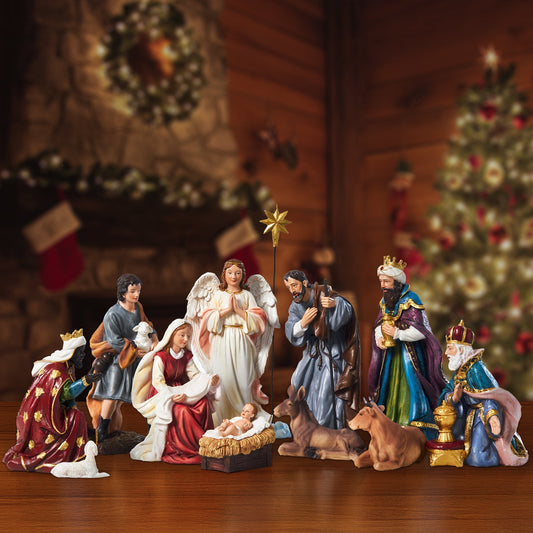 KUETH Nativity Sets for Christmas Indoor Nativity Scene Set Resin Figurine Christmas Ornament Religious Table Holidays Decor Gifts 13 Pieces 11.8 Inch