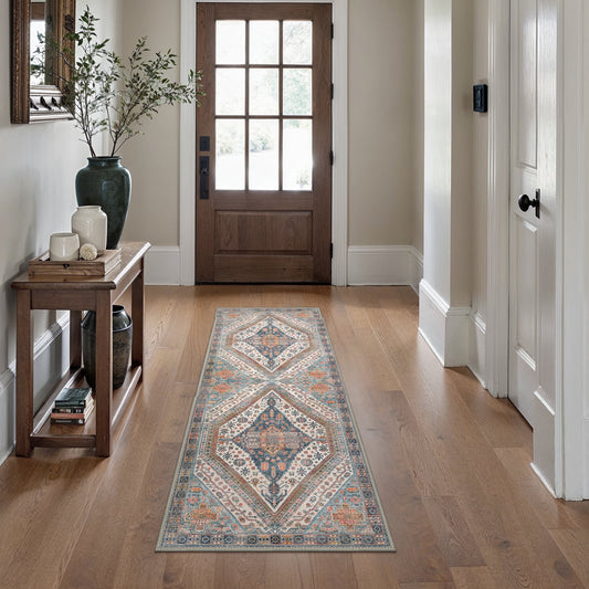 KUETH Runner Rug 2x10 Machine Washable Rug Non Slip, Vintage Ultra Thin Lightweight Rugs for Entryway, Hallway, Kitchen and Laundry Room