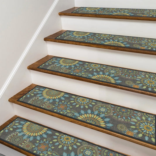 KUETH Stair Treads Non Slip 15 PCS, 8" X 30" Edging Stair Runner for Wooden Steps Indoor, Resistant Stair Rugs with Reusable Rubber Adhesive Backing, Residue Free Mat for Kids, Elders, Pets