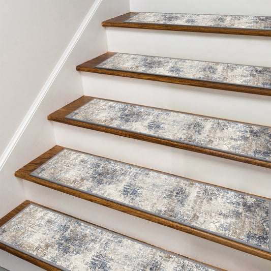 KUETH Stair Treads 15 Pcs 8"x30" Self-Adhesive Non-Slip Carpet for Wood Steps, Washable Rubber Backing Indoor Safety Mats for Kids & Pets
